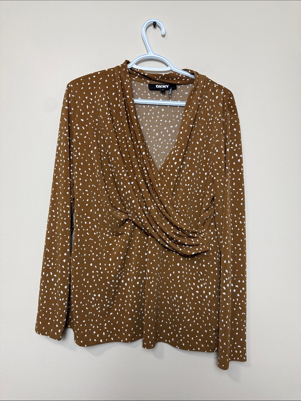 DKNY Draped V-Neck Long Sleeve Top size XL